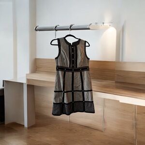 Elegant Anna Sui Black and Grey Mini Dress - Vintage Charm Meets Modern Style